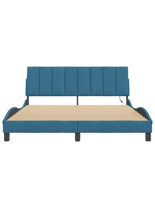 Gultas rāmis ar led, zils, 160x200 cm, samts