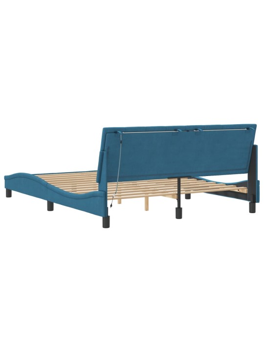 Gultas rāmis ar led, zils, 160x200 cm, samts