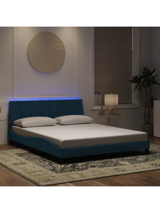 Gultas rāmis ar led, zils, 160x200 cm, samts