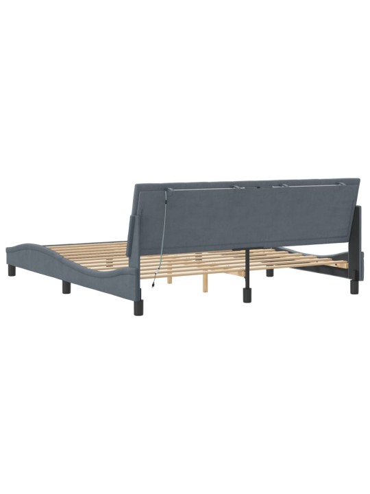 Gultas rāmis ar LED, tumši pelēks samts, 180x200 cm
