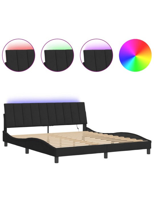 Gultas rāmis ar LED, melns, 180x200 cm, samts
