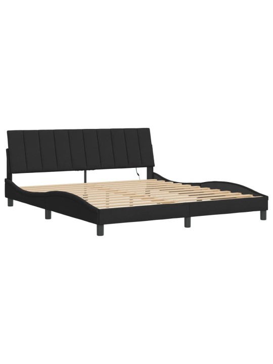 Gultas rāmis ar LED, melns, 180x200 cm, samts