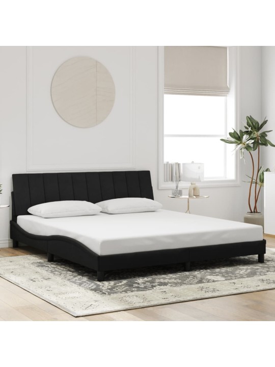 Gultas rāmis ar LED, melns, 180x200 cm, samts