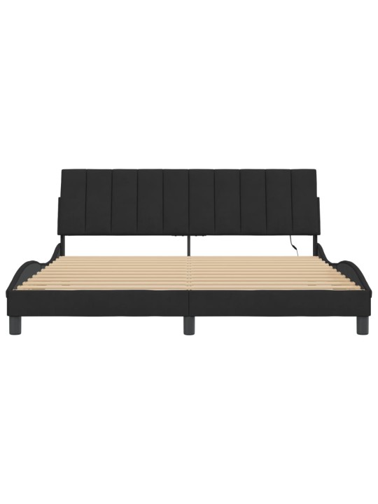 Gultas rāmis ar LED, melns, 180x200 cm, samts