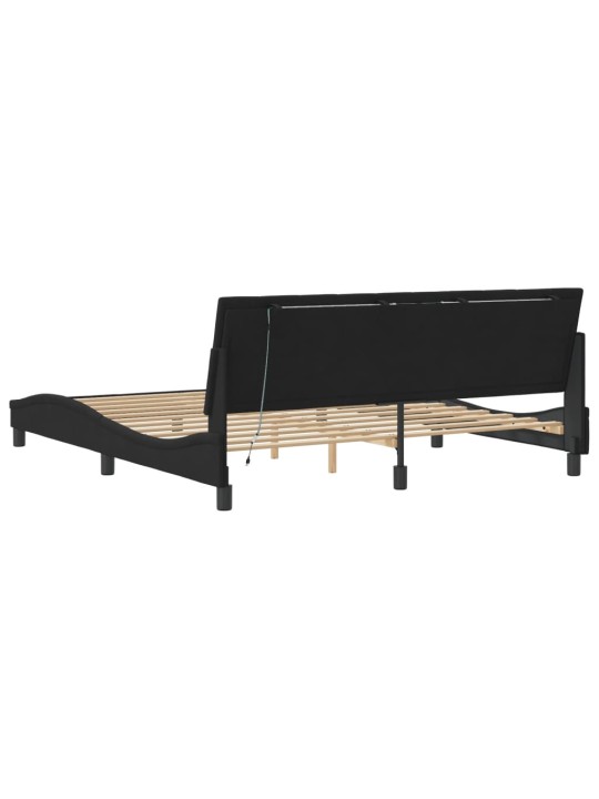 Gultas rāmis ar LED, melns, 180x200 cm, samts