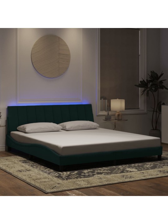 Gultas rāmis ar LED, tumši zaļš samts, 180x200 cm