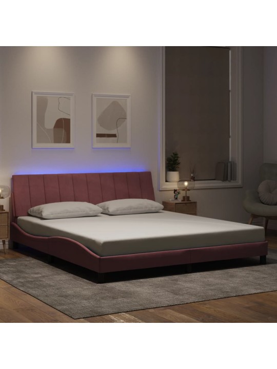Gultas rāmis ar led, rozā samts, 180x200 cm