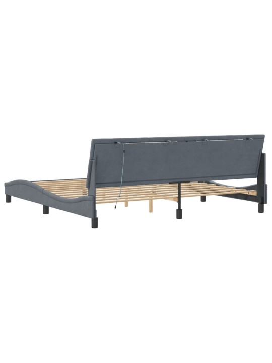 Gultas rāmis ar LED, tumši pelēks samts, 200x200 cm