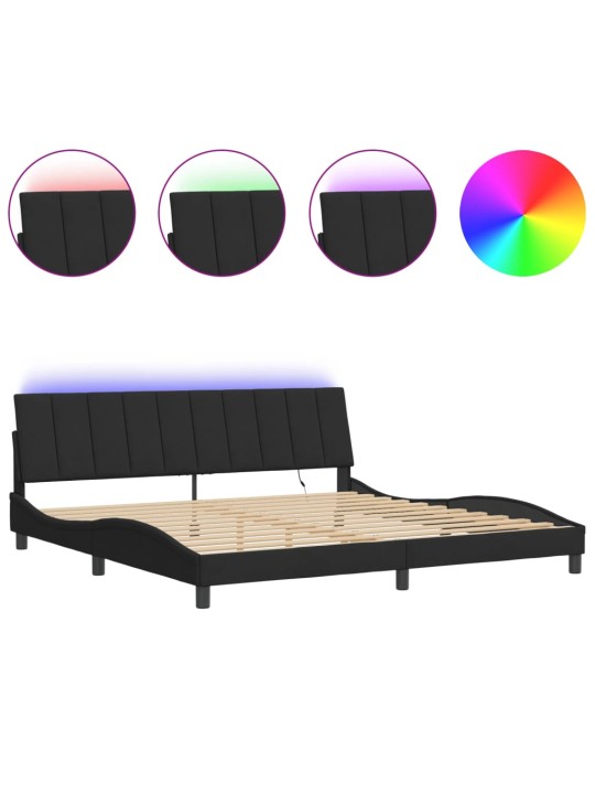 Gultas rāmis ar led, melns, 200x200 cm, samts