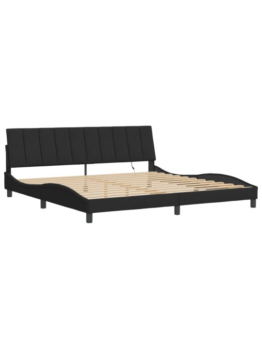 Gultas rāmis ar led, melns, 200x200 cm, samts