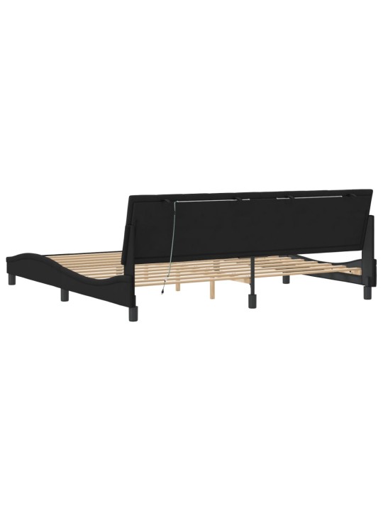 Gultas rāmis ar led, melns, 200x200 cm, samts