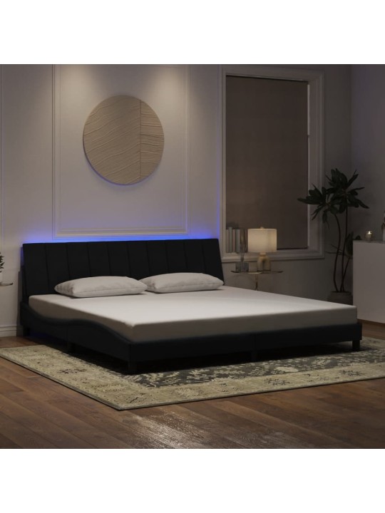 Gultas rāmis ar led, melns, 200x200 cm, samts