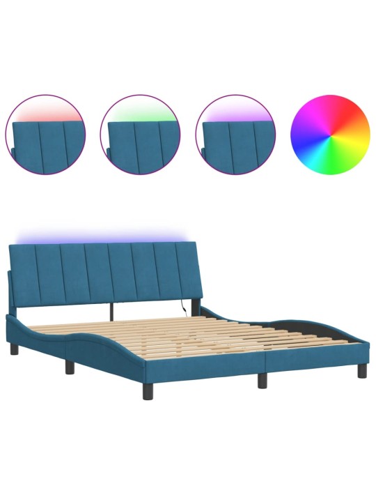 Gultas rāmis ar led, zils, 200x200 cm, samts