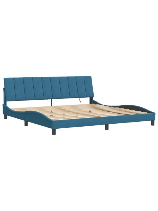 Gultas rāmis ar led, zils, 200x200 cm, samts