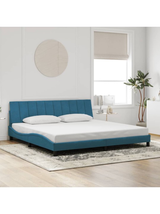 Gultas rāmis ar led, zils, 200x200 cm, samts