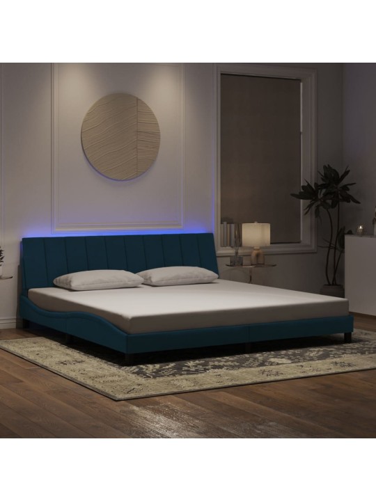 Gultas rāmis ar led, zils, 200x200 cm, samts