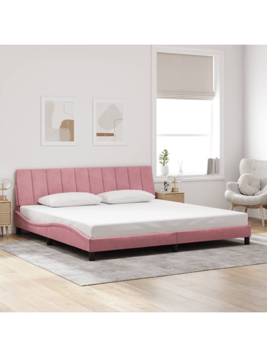 Gultas rāmis ar LED, rozā samts, 200x200 cm