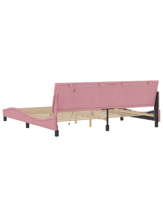 Gultas rāmis ar LED, rozā samts, 200x200 cm