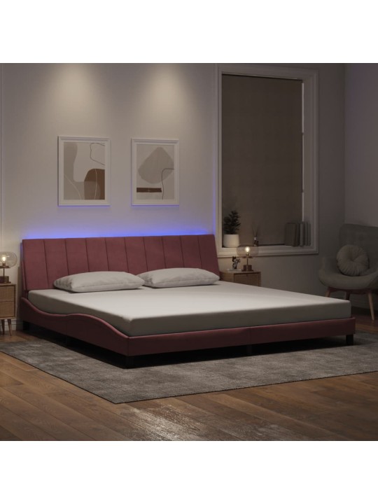 Gultas rāmis ar LED, rozā samts, 200x200 cm