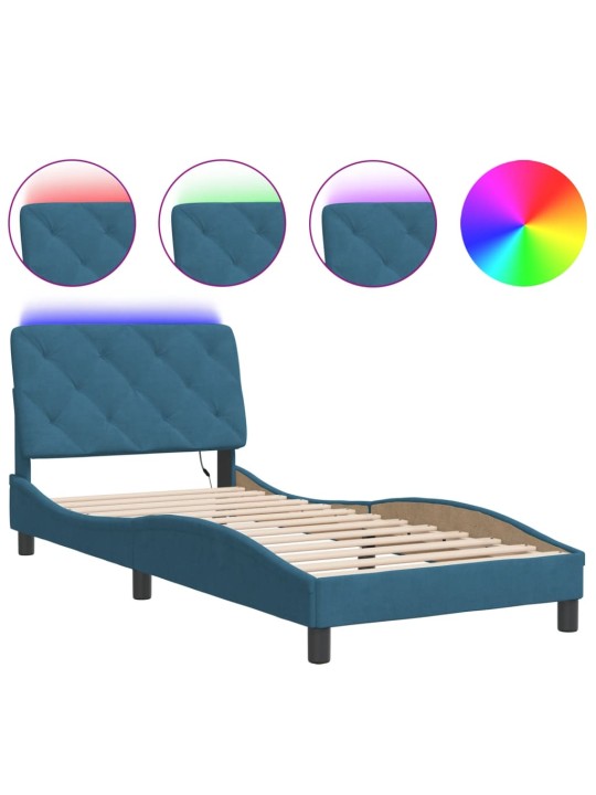Gultas rāmis ar led, zils samts, 80x200 cm