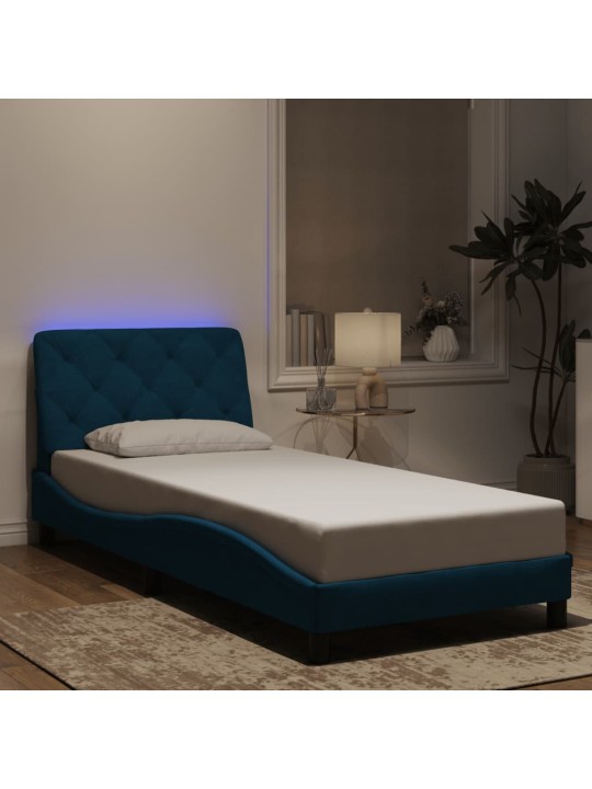 Gultas rāmis ar led, zils samts, 80x200 cm
