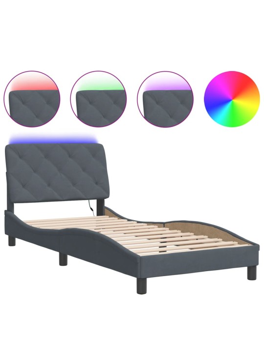 Gultas rāmis ar LED, tumši pelēks, 90x190 cm, samts