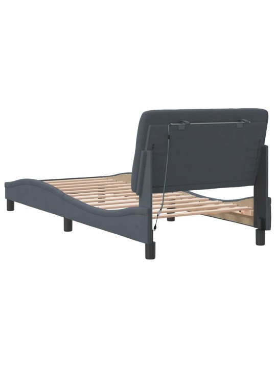 Gultas rāmis ar LED, tumši pelēks, 90x190 cm, samts