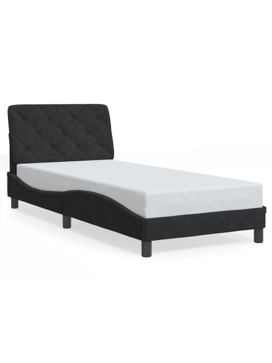 Gultas rāmis ar LED, melns, 90x190 cm, samts