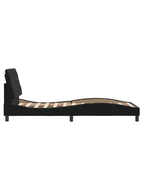 Gultas rāmis ar LED, melns, 90x190 cm, samts