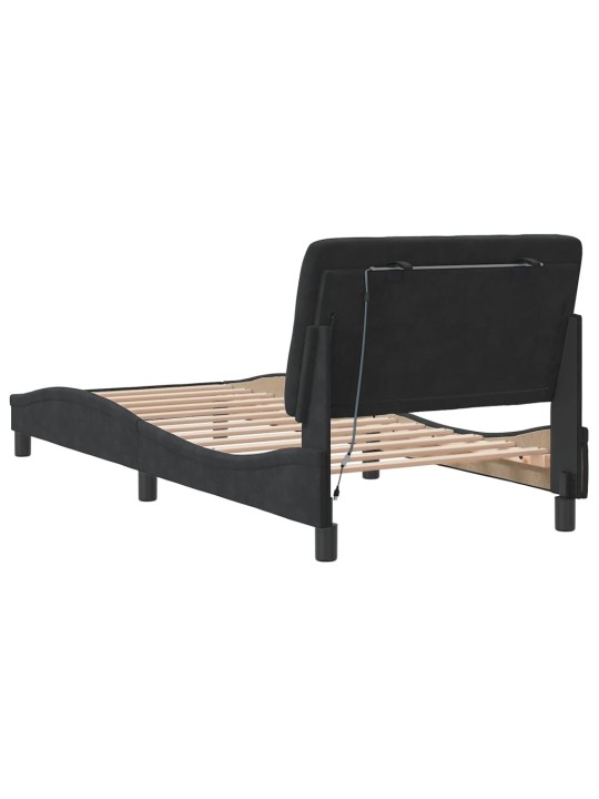 Gultas rāmis ar LED, melns, 90x190 cm, samts