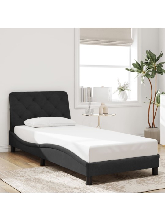Gultas rāmis ar LED, melns, 90x200 cm, samts