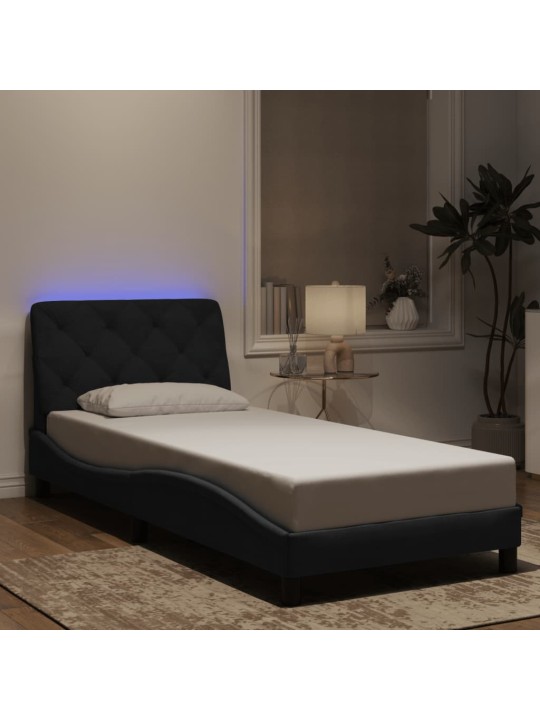 Gultas rāmis ar LED, melns, 90x200 cm, samts