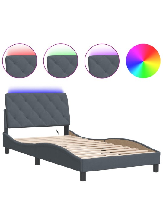 Gultas rāmis ar LED, tumši pelēks samts, 100x200 cm