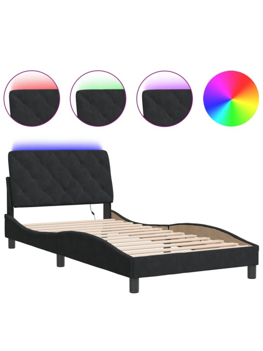 Gultas rāmis ar LED, melns, 100x200 cm, samts