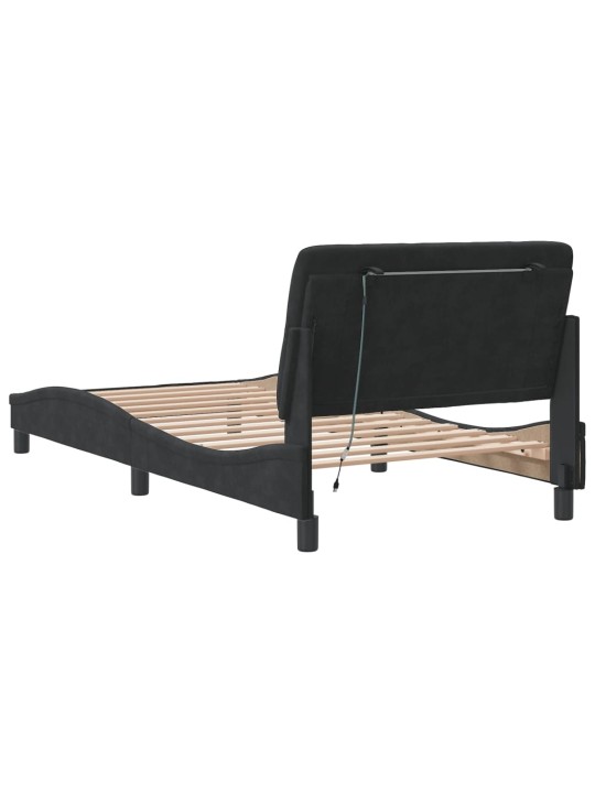 Gultas rāmis ar LED, melns, 100x200 cm, samts