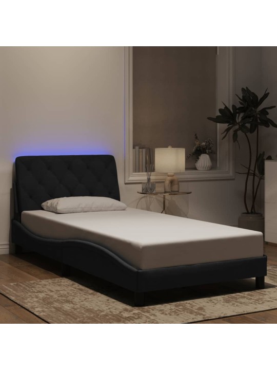 Gultas rāmis ar LED, melns, 100x200 cm, samts