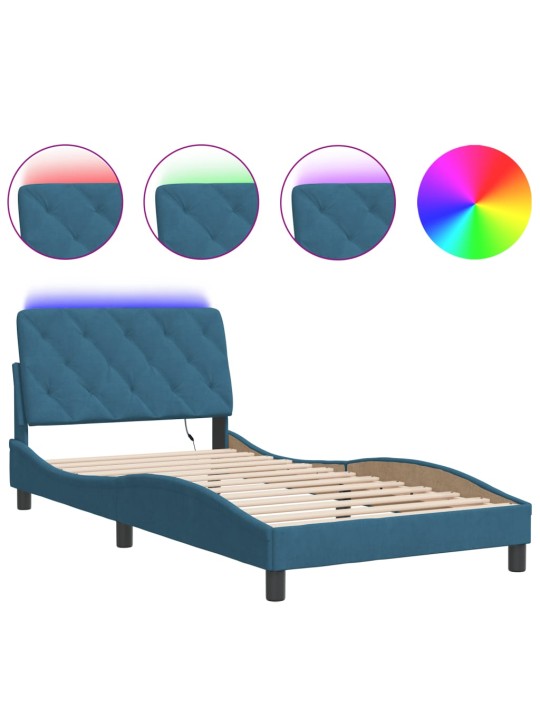 Gultas rāmis ar LED, zils, 100x200 cm, samts