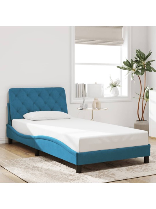 Gultas rāmis ar LED, zils, 100x200 cm, samts