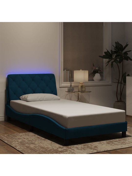 Gultas rāmis ar LED, zils, 100x200 cm, samts