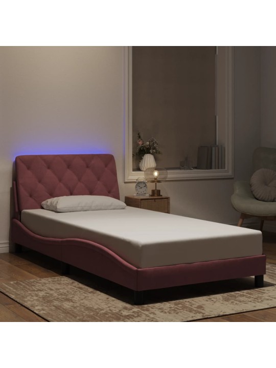 Gultas rāmis ar led, rozā samts, 100x200 cm