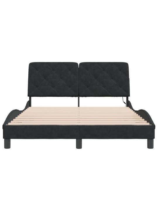 Gultas rāmis ar LED, melns, 120x200 cm, samts