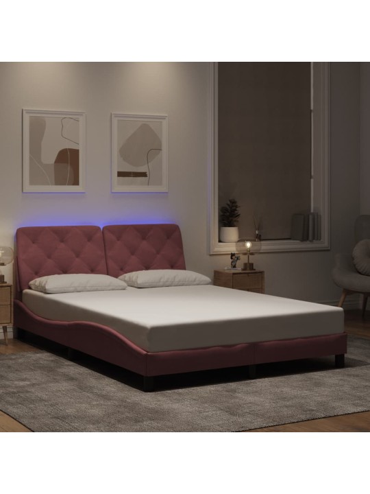 Gultas rāmis ar led, rozā samts, 120x200 cm