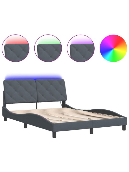 Gultas rāmis ar LED, tumši pelēks samts, 140x190 cm