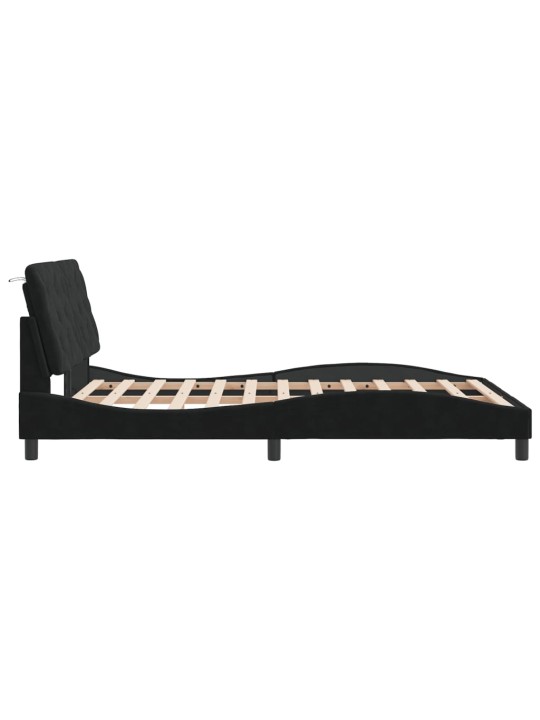 Gultas rāmis ar led, melns, 140x190 cm, samts