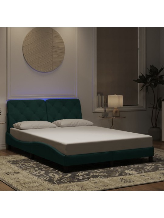 Gultas rāmis ar LED, tumši zaļš samts, 140x190 cm