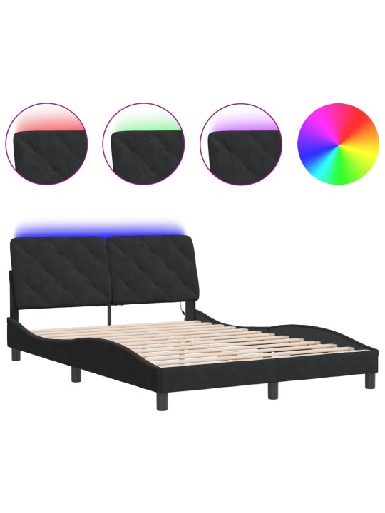 Gultas rāmis ar LED, melns, 140x200 cm, samts