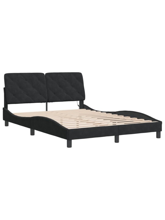 Gultas rāmis ar LED, melns, 140x200 cm, samts