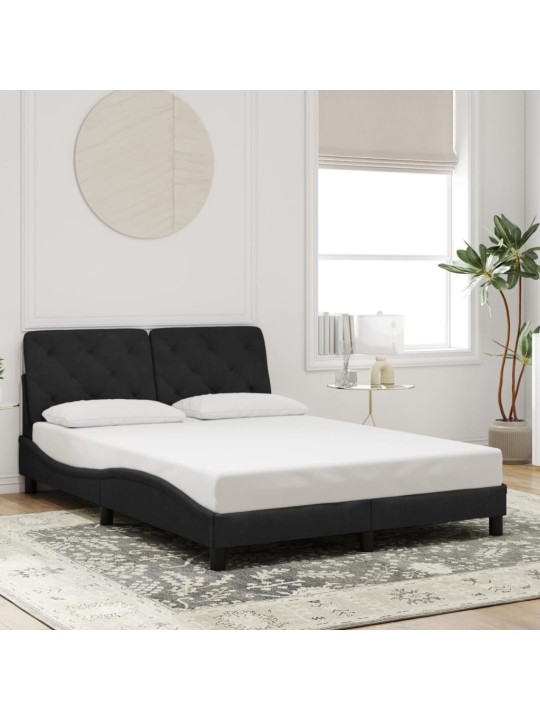 Gultas rāmis ar LED, melns, 140x200 cm, samts