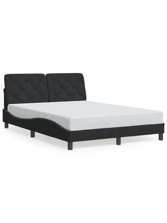 Gultas rāmis ar LED, melns, 140x200 cm, samts