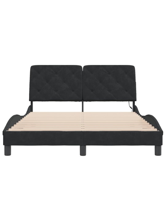 Gultas rāmis ar LED, melns, 140x200 cm, samts